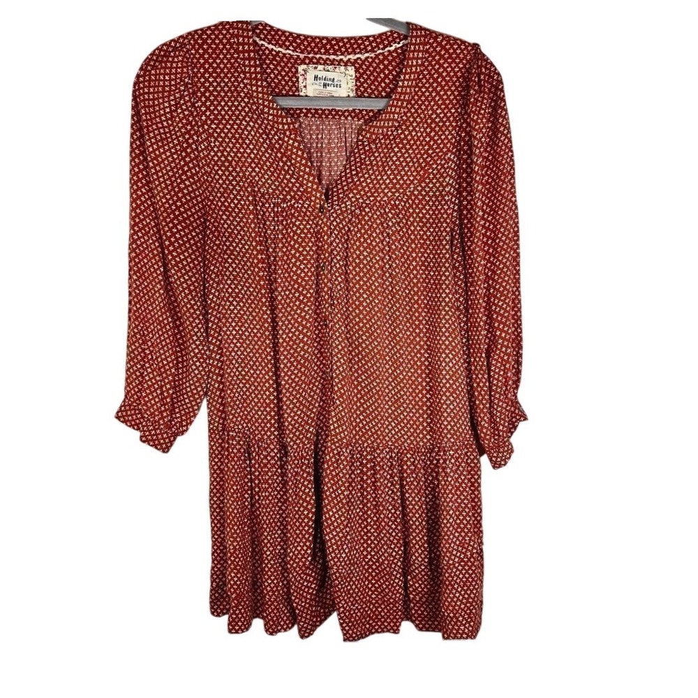 Anthropologie Holding Horses Pavin Button Down Tunic Boho Small Womens Orange